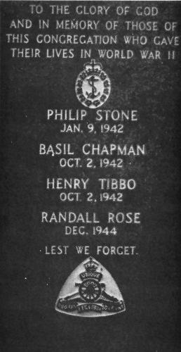View of inscription commemorating parish members who died in World War II.  Photo taken 2009. ; Doug Wells 2009