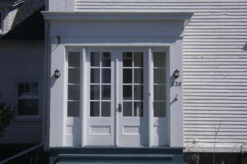 This photograph illustrates the entranceway portico, 2009; Town of St. Andrews