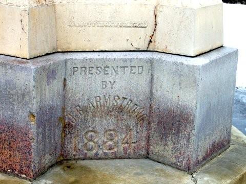 Featured is the red-granite base with inscription.; Mary Tivy, 2008.