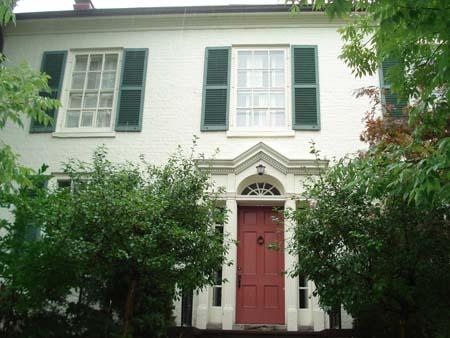 Of note are the 6 over 6 windows with louvered wooden shutters.; Martina Braunstein, 2007.
