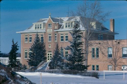 Front view of Luther Academy, 1984.; Government of Saskatchewan, F. Korvemaker, 1984.