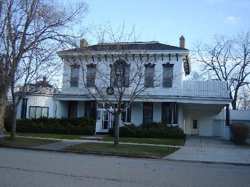 Of note is the large second-storey balcony.; Kayla Jonas, 2008.