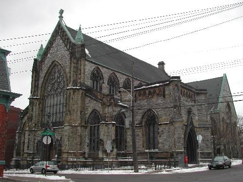 This photograph shows a contextual view of the building from the corner of Wentworth and Princess streets; City of Saint John