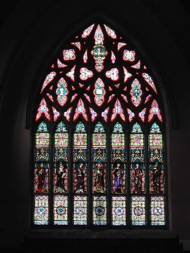 This photograph shows the interior of the large south window; City of Saint John