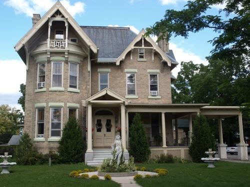 Of note are the gables with exposed rafters.; Kayla Jonas, 2008.