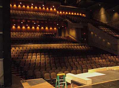 Interior view of the Royal Manitoba Theatre Centre, showing the 785-seat auditorium with an asymmetrical continental seating arrangement on two levels, 2007.; Parks Canada Agency / Agence Parcs Canada, Andrew Waldron, 2007.