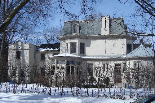 Of note is the stained glass conservatory.; Kayla Jonas, 2008.