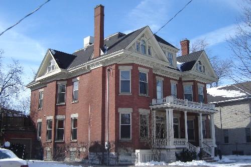Of note is the rear bay, cut-stone foundation corbelled chimney.; Paul Dubniak, 2008
