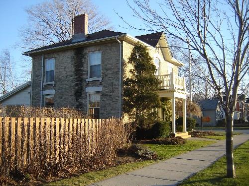 Of note is the single brick chimney and centre gable.; Kayla Jonas, 2008.