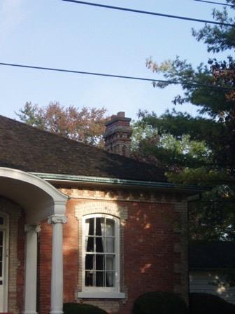 Of note is one of the ornate brick chimneys.; Paul Dubniak, 2008.