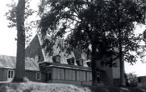 General view of Caughnawaga Mission / Mission of St. Francis Xavier, showing its gabled dormers, 1966.; Canadian Inventory of Historic Buildings / Inventaire des bâtiments historiques du Canada, 1966.