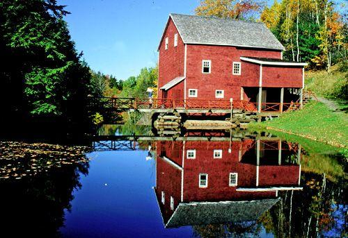 View of mill building and bridge from Matheson Brook, Balmoral Grist Mill, Balmoral Mills, NS, 2004.; Dept. of Tourism, Cultural and Heritage, Province of NS, 2004