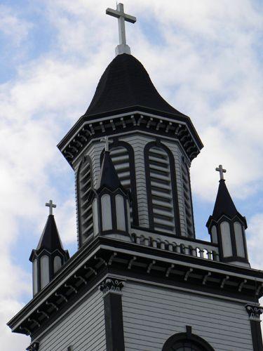 Tower Detail, Sainte Anne's Catholic Church, Sainte-Anne-du-Ruisseau, NS, 2009.; Heritage Division, NS Dept. of Tourism, Culture & Heritage, 2009.