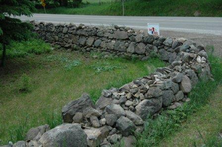 Featured is the dry stone fence, measuring 30 inches wide at base and 14 inches wide at top.; Sally Drummond, 2008.