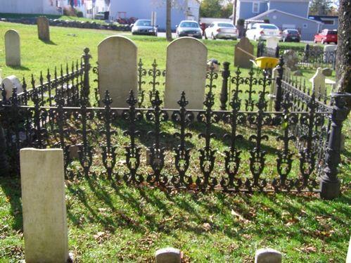 A family burial plot surrounded by a wrought iron fence in Zion United Church Cemetery, Liverpool, Queens County, NS.; NS Dept. of Tourism, Culture & Heritage, 2009