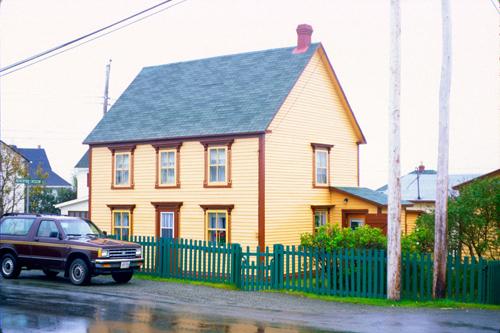 View of main and side facades, Church Road, Bonavista. Photo taken about 1995.; HFNL 2009