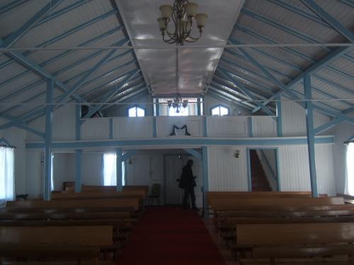 View of interior of Moravian Church, Nain, Labrador. Photo taken June 2009.; HFNL 2009