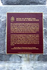 General view of Battle of Crysler's Farm showing the HSMBC plaque, 2000.; Parks Canada Agency / Agence Parcs Canada, 2000.