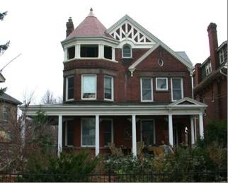 Of note is the arched window and half-timbering within the gable.; City of Brantford, nd.