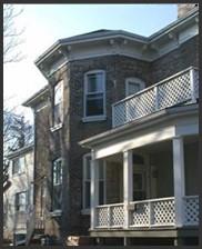 Of note is the unique five-sided bay with truncated hip roof.; City of Brantford, 2003.