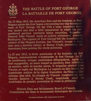 Battlefield of Fort George National Historic Site, showing the plaque text marking the north east corner of the battle site, 1989.; Parks Canada Agency/Agence Parcs Canada 1989