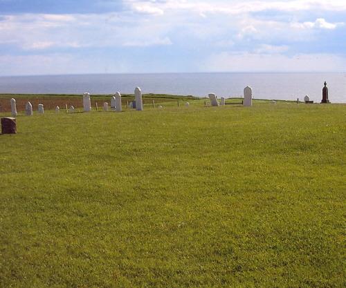 Cemetery and Northumberland Strait in background; PEI Genealogical Society, George Sanborn Jr., 2009