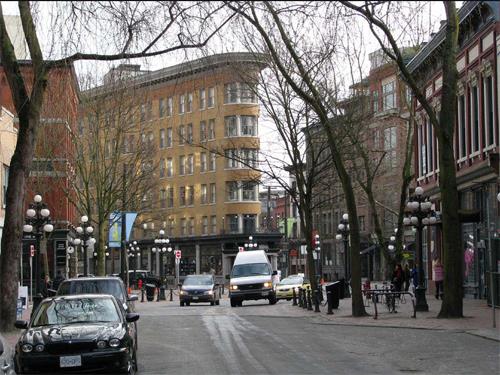 General view of Maple Leaf Square, within the Gastown Historic District National Historic Site of Canada, 2008.; Andrew Waldron, Parks Canada Agency / Agence Parcs Canada, 2008.