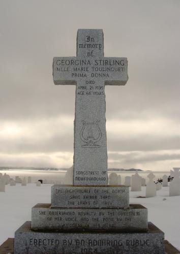 Monument erected in remembrance of Georgina Stirling in St. Peter’s Anglican Cemetery, Twillingate, NL. Photo taken 2010. ; David Burton 2010