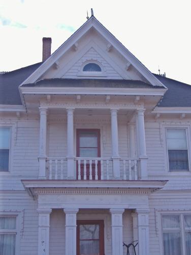 Detail of pedimented dormer over balcony; Alberton Historical Preservation Foundation, 2009