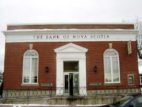 This photograph shows the front façade of the bank, 2009; Town of St. Andrews