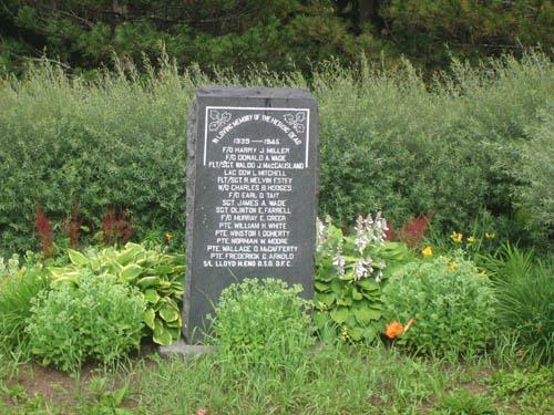 Second World War Monument, surrounded by landscaped grounds; City of Fredericton