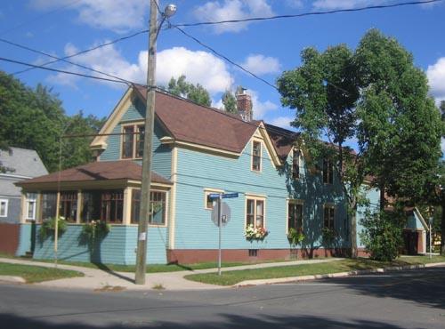 View of the southeast corner of Westmorland and Aberdeen streets showing side view of Scarr Cottage; City of Fredericton