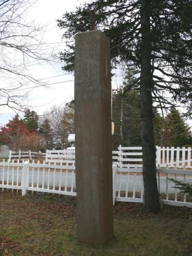 View of the square concrete pillar that was part of a watch tower on the Dawe Property World War Two Site, Manuels, CBS, NL. Photo taken 2009.; © HFNL/Andrea O'Brien 2010