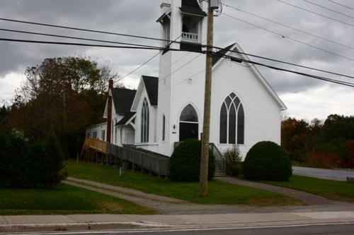 View of the Church, showing front and side.; Grand Bay-Westfield