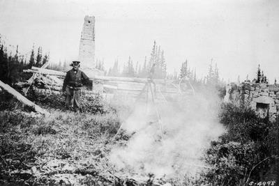 Remains of Back's chimneys and Jones's cabin.; John Russell/NWT Archives/N-1979-073: 0663