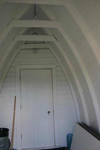 View of entrance porch of Holmfield Centennial Hall, Holmfield, 2011.; Historic Resources Branch, Manitoba Culture, Heritage and Tourism, 2011