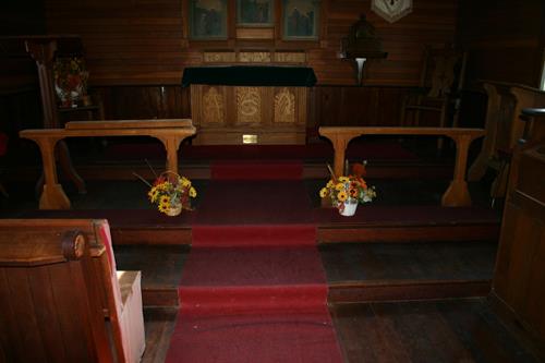 Interior view of St. Luke's Anglican Church -Pembina Crossing, Kaleida, 2011.; Historic Resources Branch, Manitoba Culture, Heritage and Tourism, 2011
