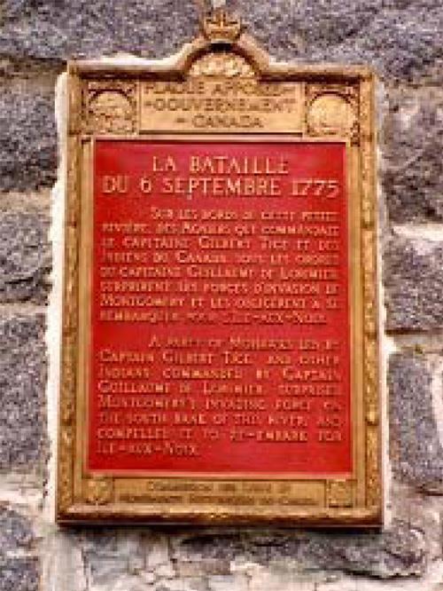Photo of the plaque commemorating the site of the Battle of September 6th, 1775.; Parks Canada | Parcs Canada