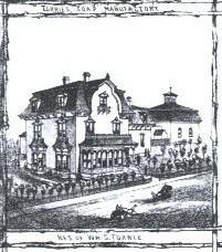 An artist's rendition of the William S. Torrie House found on a border panel of a drawn 1881 map of Moncton.; Moncton Museum 2004