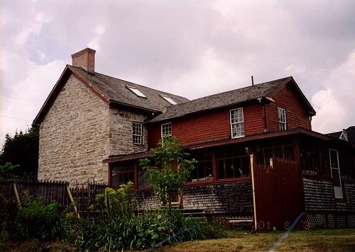Prescott Barracks showing 1880s wood frame addition, 2001; OHT, 2001