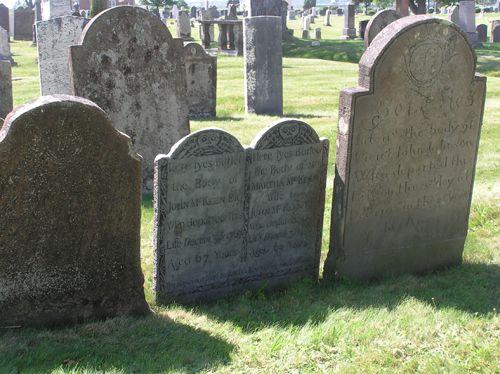 Robie Street Cemetery, Truro, oldest extant head stones, 2004; Heritage Division, NS Dept. of Tourism, Culture and Heritage, 2004