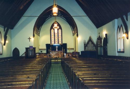 Interior photo of the sanctuary, St. James Anglican Church, Carbonear, Newfoundland, circa 1999.; HFNL 2006.
