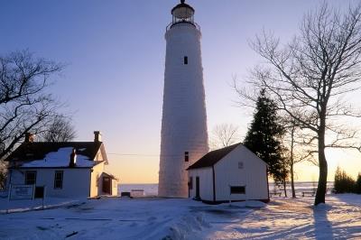 General view of the Point Clark Lighthouse and related buildings; Parks Canada Agency | Agence Parcs Canada