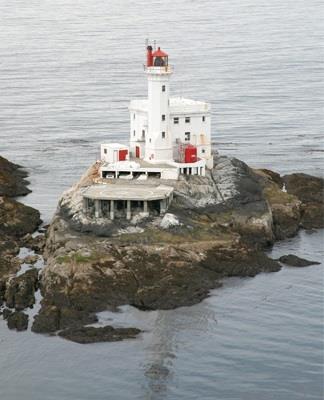 Aerial view of Triple Islands Lighthouse, 2010.; Kraig Anderson - lighthousefriends.com