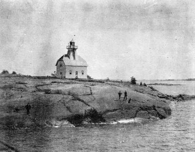 Historic photograph showing the Light tower; Jones Island Rear Range, ca. 1900.; Library and Archives Canada | Bibliothèque et Archives Canada, PA-148102
