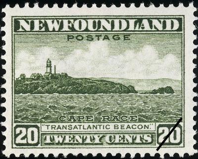 Postage stamp showing Cape Race Lighthouse, 1932.; Library and Archives Canada, Canada Post \ Bibliothèque et Achives Canada, Postes Canada, 1989-565 CPA