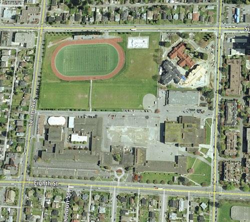 New Westminster Secondary School site, 2015.; BC Heritage Branch, 2015