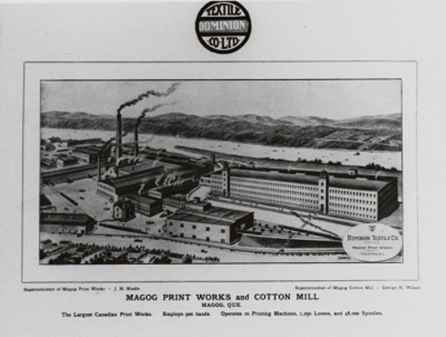 Illustration of the Magog textile mill; Dominion Textile Company fonds / Library and Archives Canada | Fonds de la Dominion Textile Company / Bibliothèque et Archives Canada