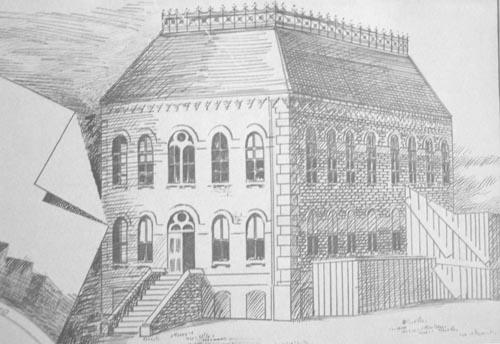 Showing artist rendering of courthouse in 1904; MacNaught History Centre and Archives, John Gothard Baker Collection, 1904