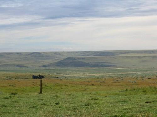 View east across Section 28 and the Notukeu Creek valley toward the location of archaeological sites on the far valley rim, 2004.; Government of Saskatchewan, Marvin Thomas, 2004.